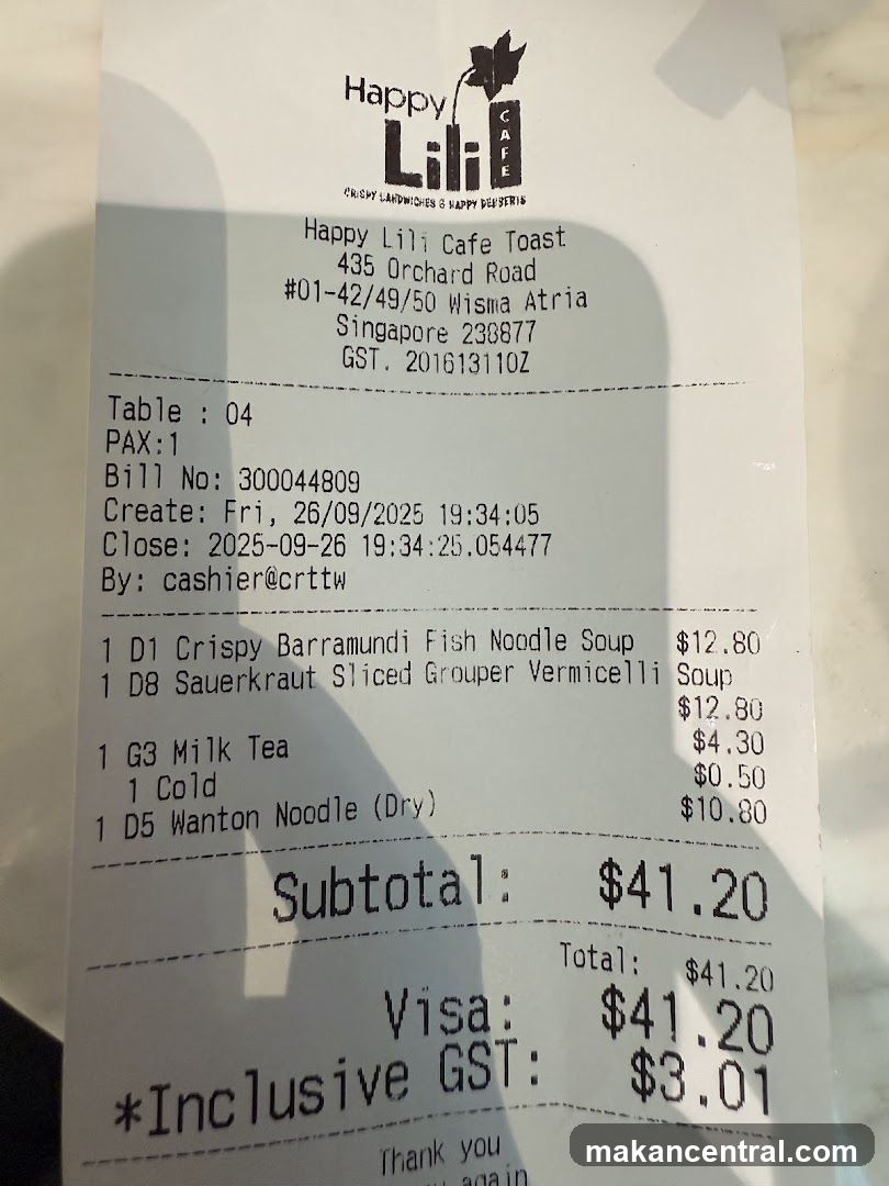 Receipt from Happy Lili Cafe Toast