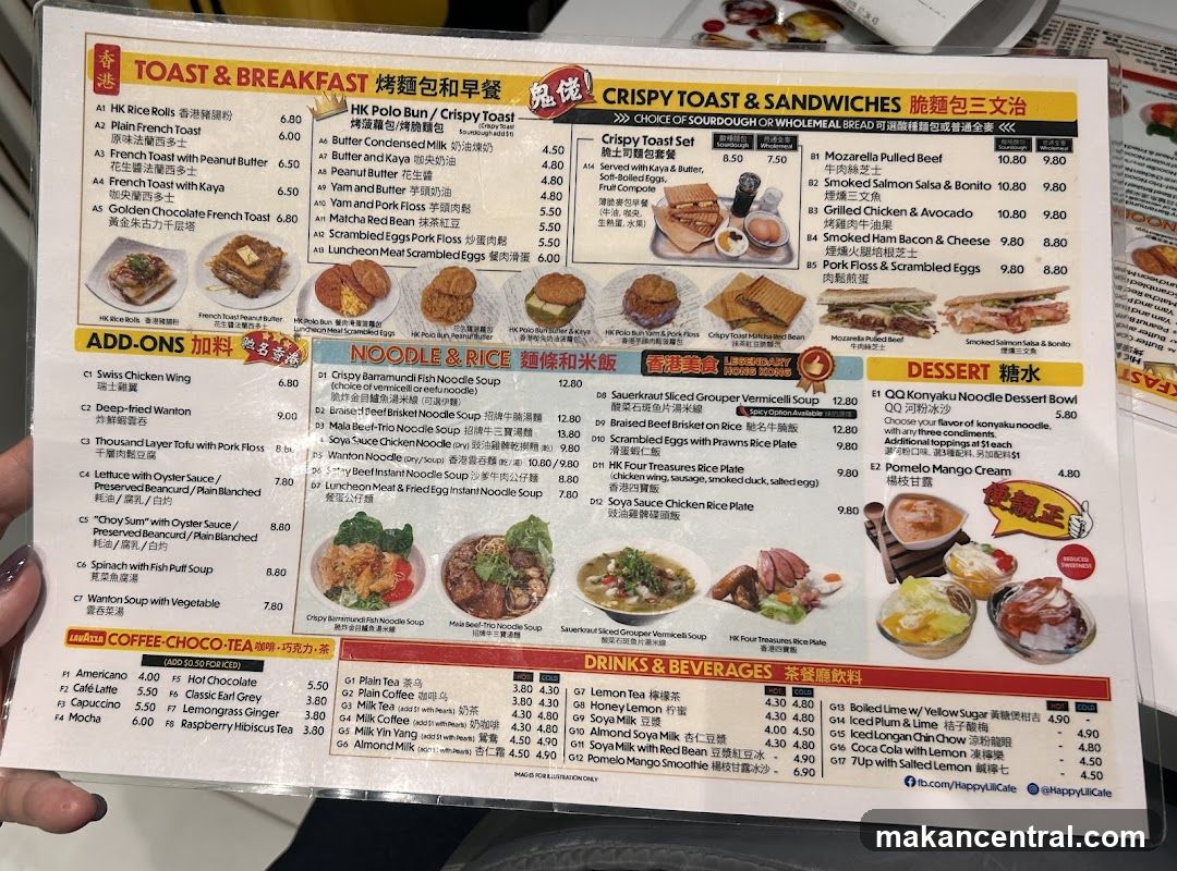 TOAST & BREAKFAST, NOODLE & RICE, DESSERT, DRINKS & BEVERAGES