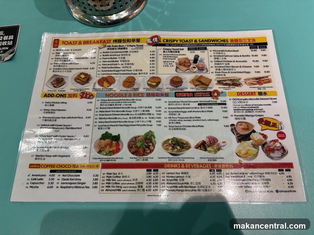 TOAST & BREAKFAST CRISPY TOAST & SANDWICHES NOODLE & RICE DESSERT DRINKS & BEVERAGES