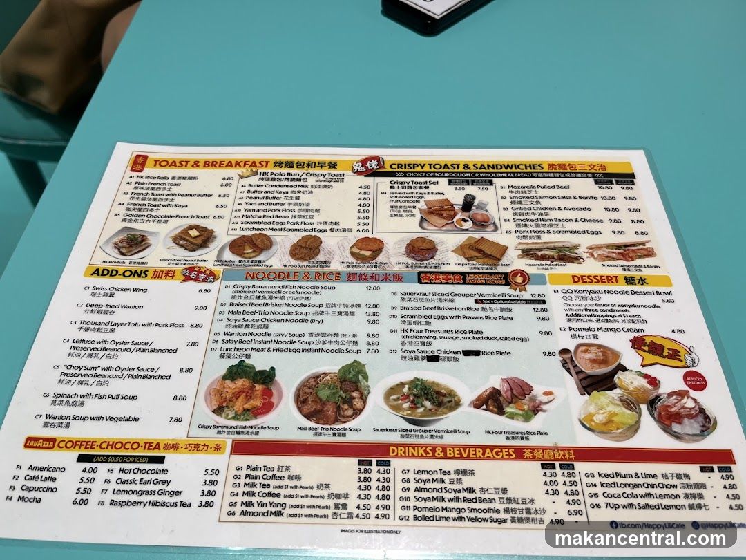 Happy Lili Cafe Menu