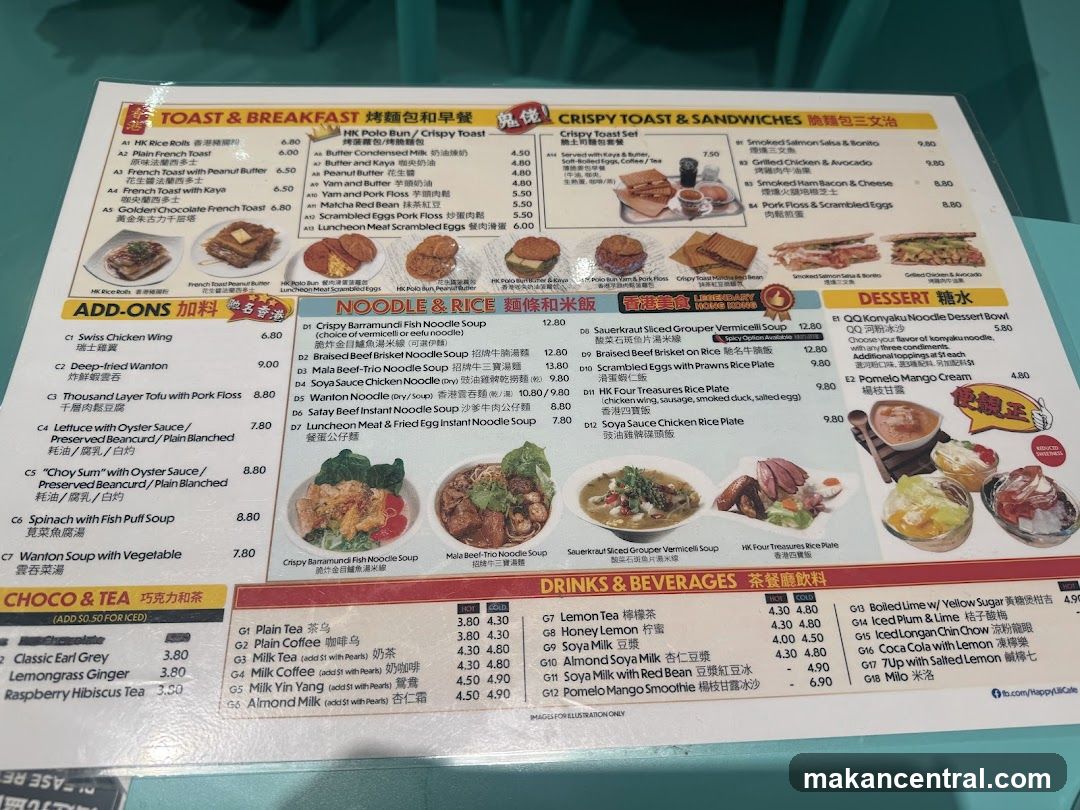 TOAST & BREAKFAST, NOODLE & RICE, DESSERT, CHOCO & TEA, DRINKS & BEVERAGES