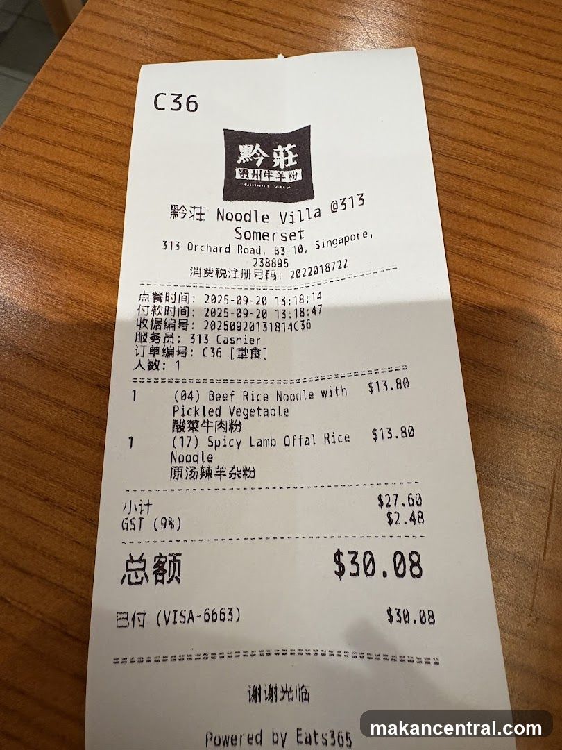 Receipt from Noodle Villa