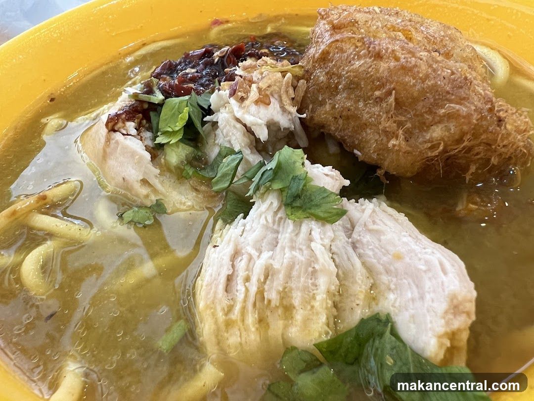 Chicken Soup with Noodles and Fried Item