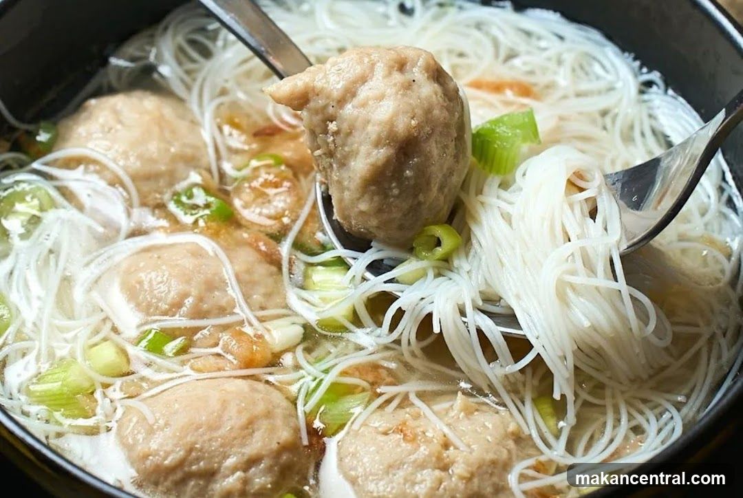 Bowl of Noodle Soup with Meatballs