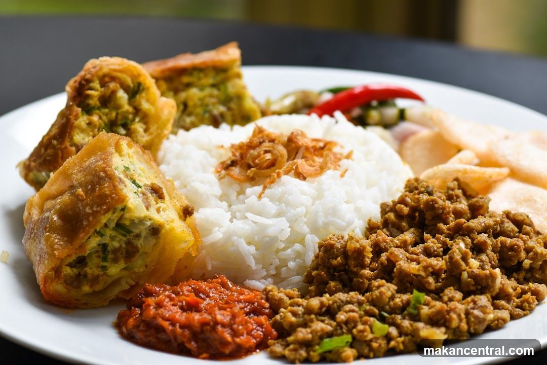 Plate of Rice with Various Toppings