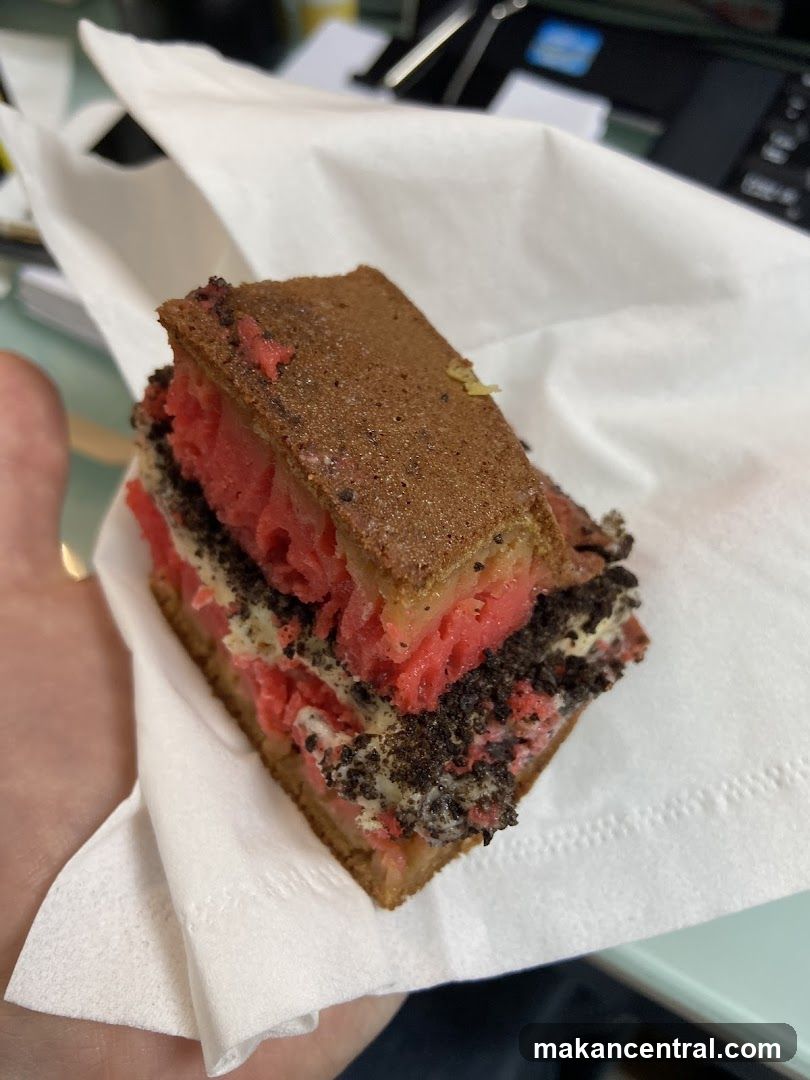 Dessert with Pink Filling and Cookie Crumble