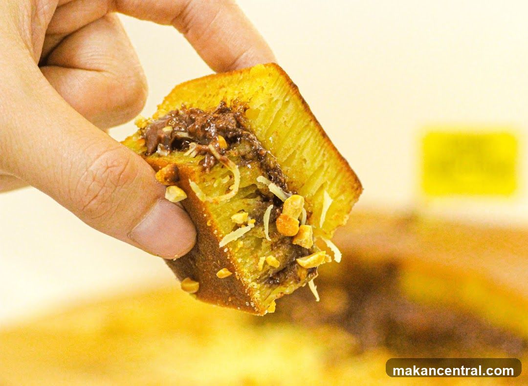 Close-up of a piece of Martabak Manis