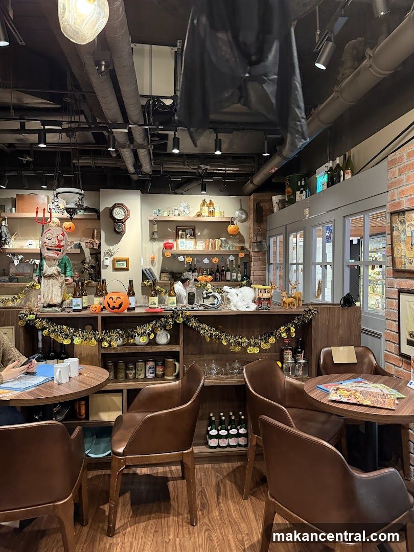 Cozy Cafe Interior with Halloween Decorations