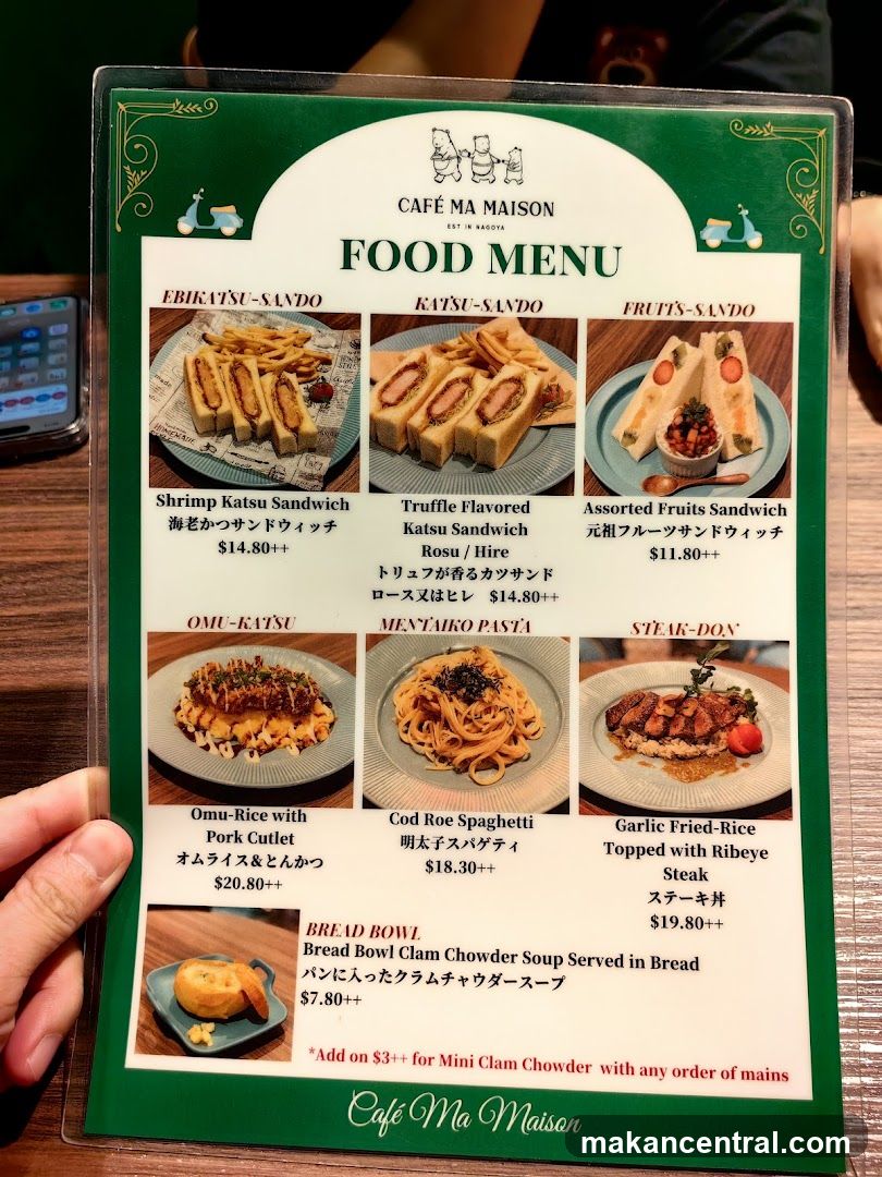 CAFÉ MA MAISON FOOD MENU