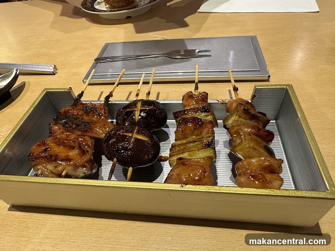 Skewers of grilled food