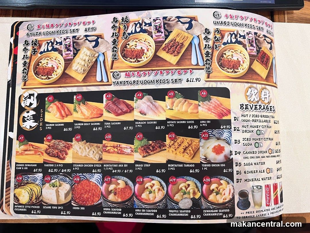 Japanese Udon and Sashimi Menu