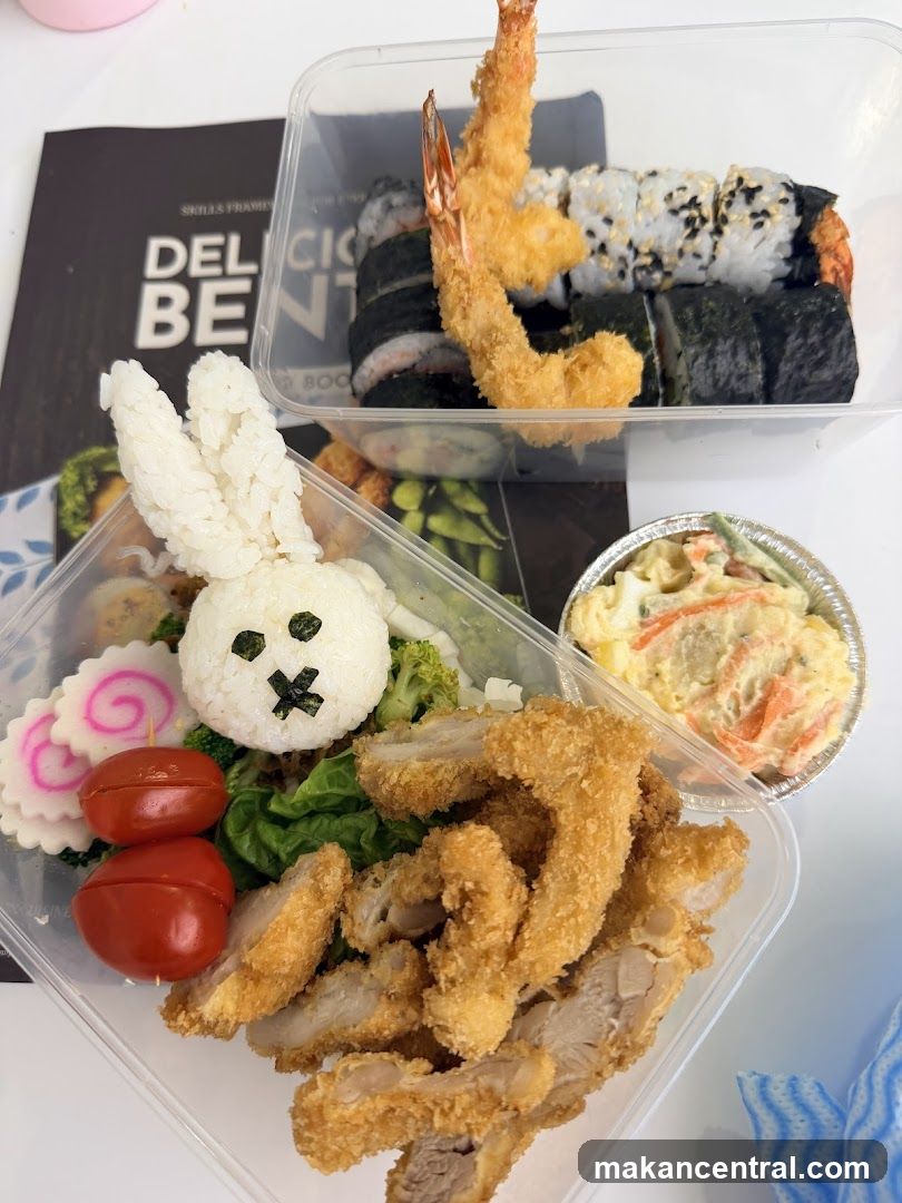 Bento Boxes with Sushi and Fried Chicken