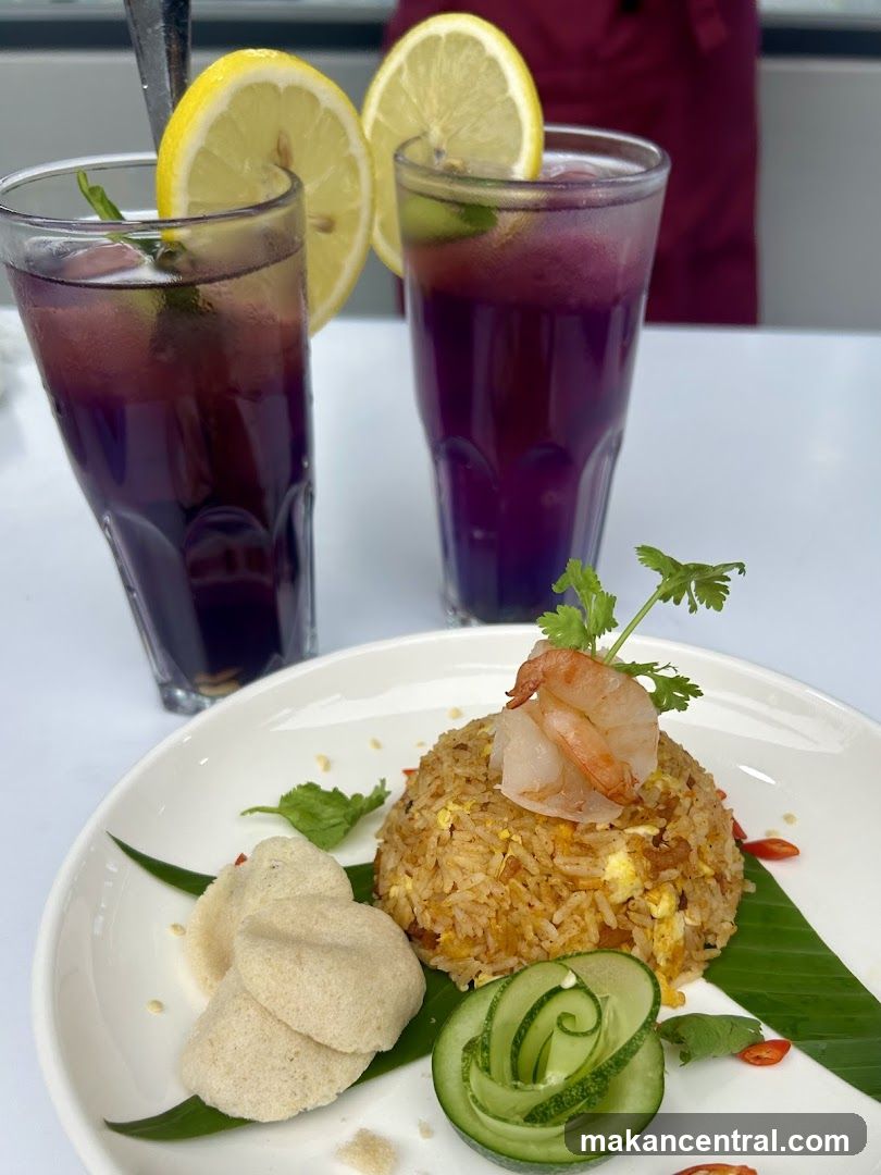 Fried Rice with Shrimp and Drinks