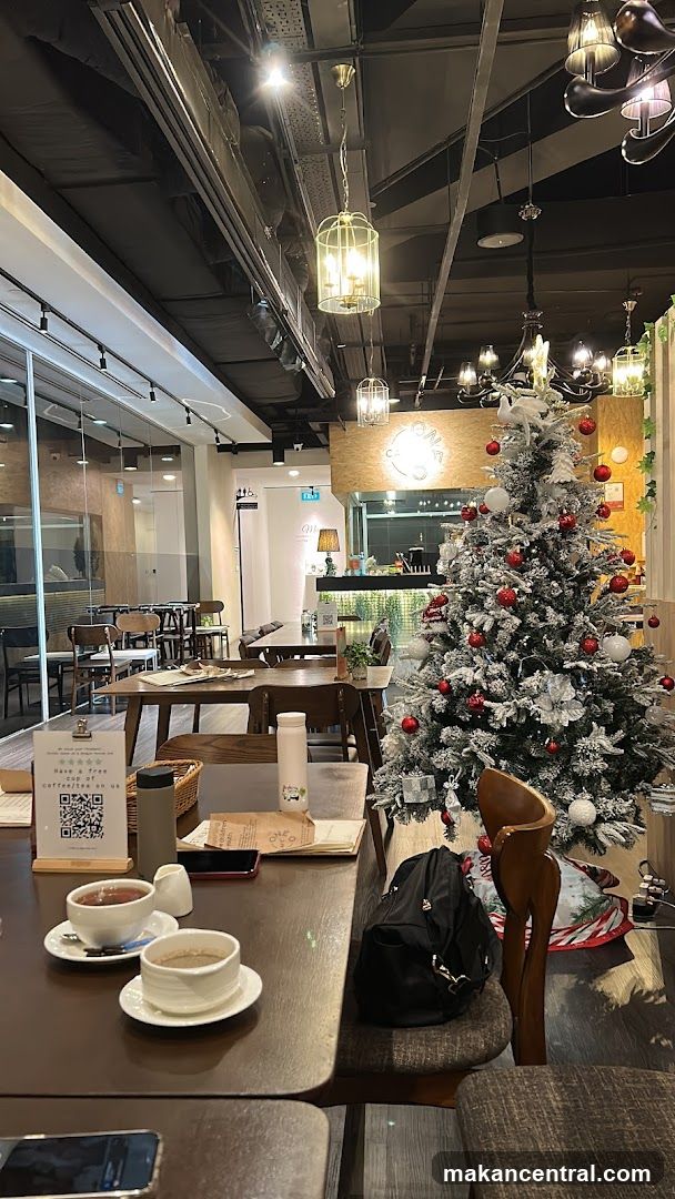 Cafe interior with Christmas tree