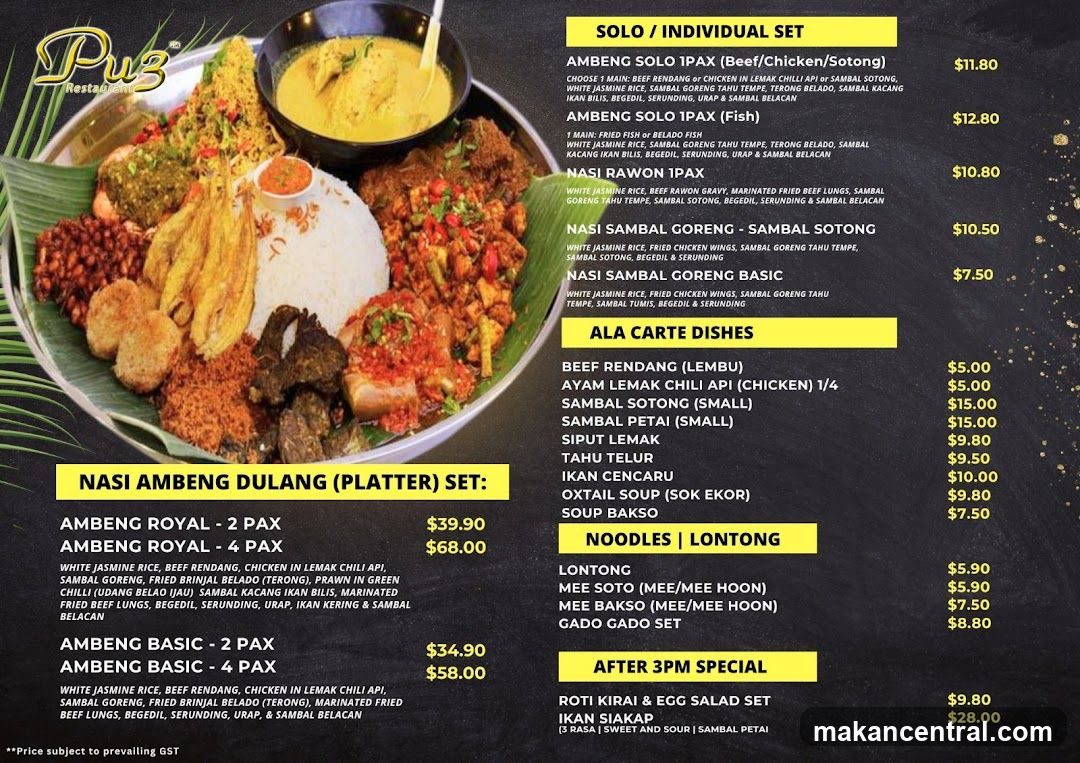 Puz Restaurant Menu