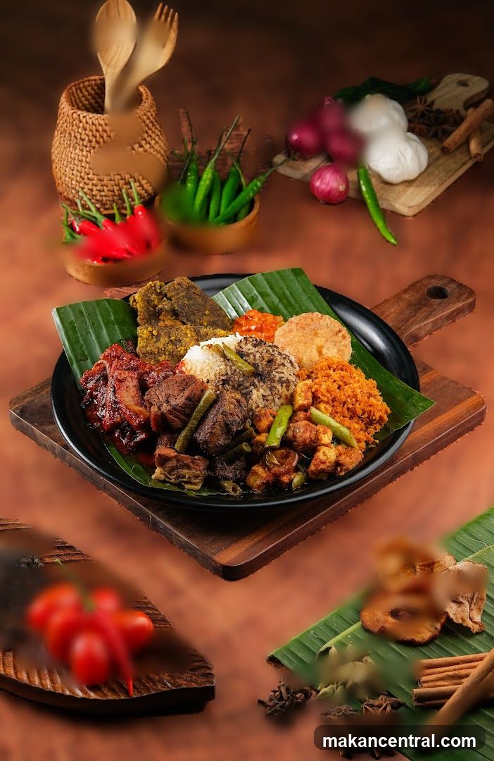 Assortment of Dishes on Banana Leaf