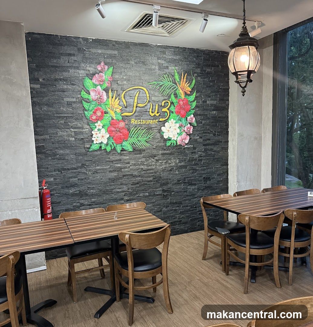 Restaurant Interior with Floral Logo