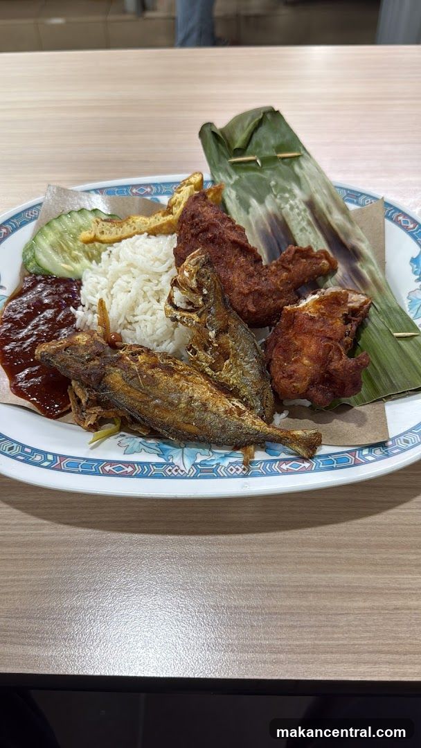 Nasi Lemak with Fried Fish and Chicken
