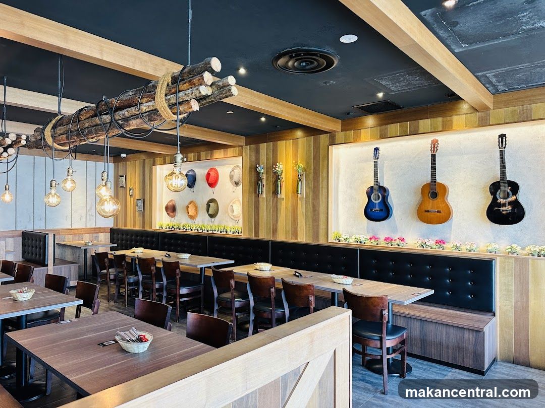 Restaurant Interior with Guitars and Hats Decor