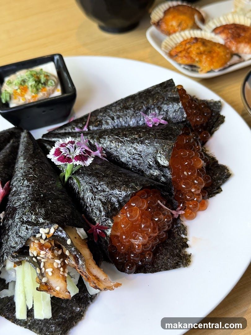 Hand Rolls with Salmon Roe and Eel