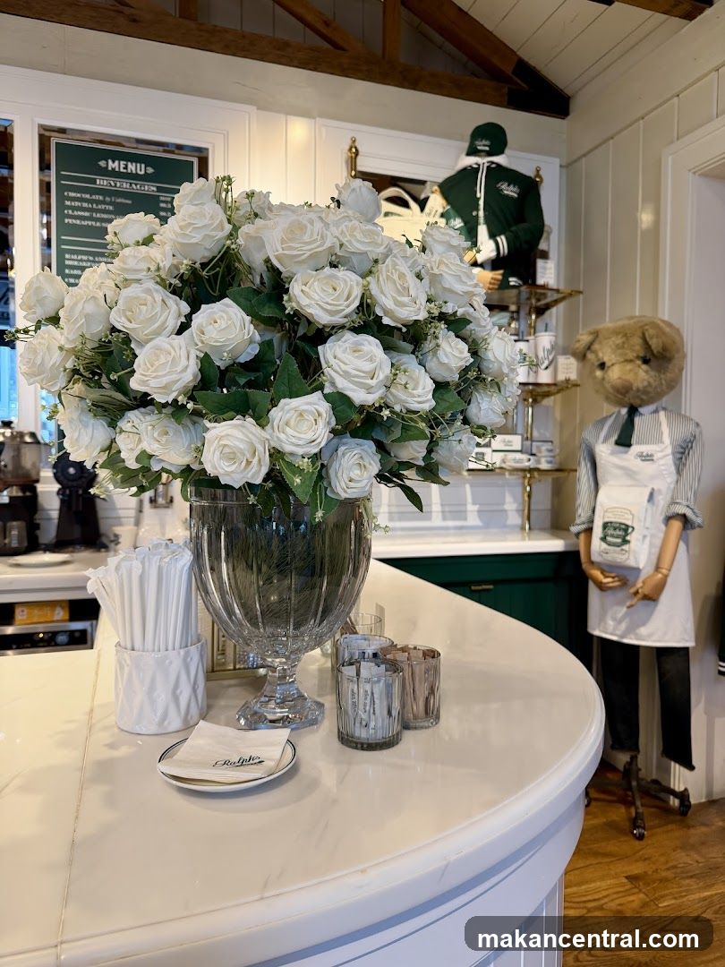 Cafe Interior with Floral Arrangement and Mannequins
