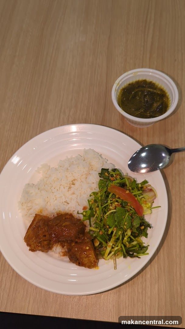 Meal with Rice, Meat, and Salad