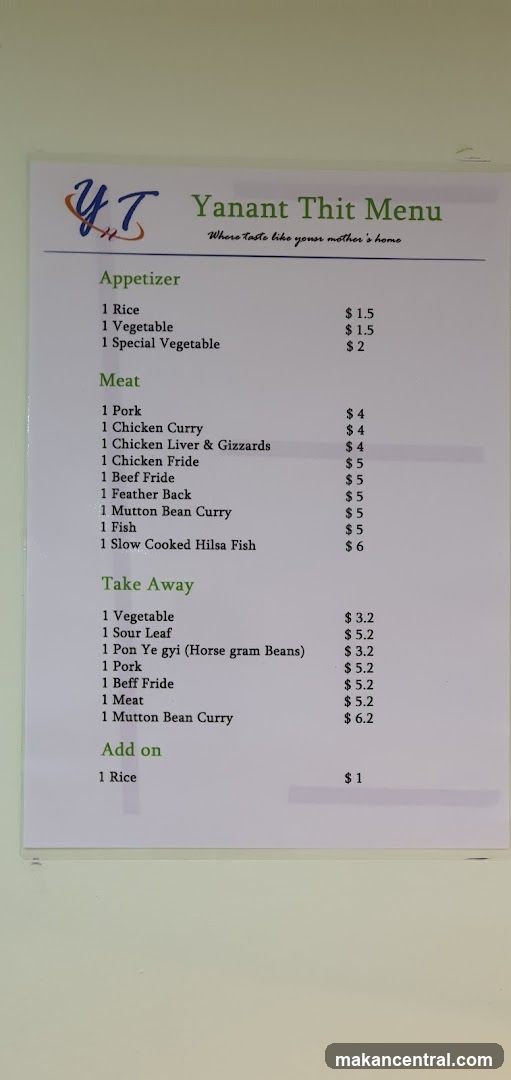 Yanant Thit Menu