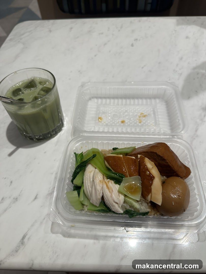 Chicken Rice and Matcha Drink