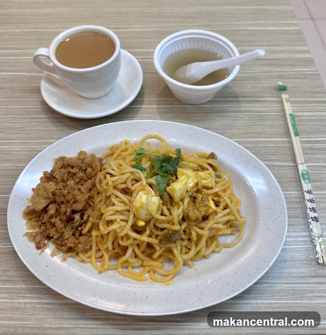 Noodles with Fried Bits and Drink