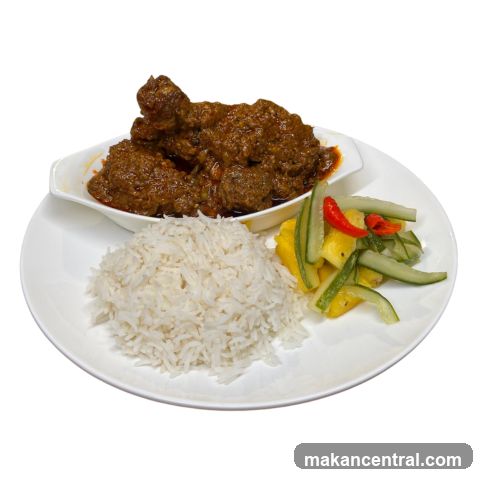 Chicken Rendang with Rice and Salad