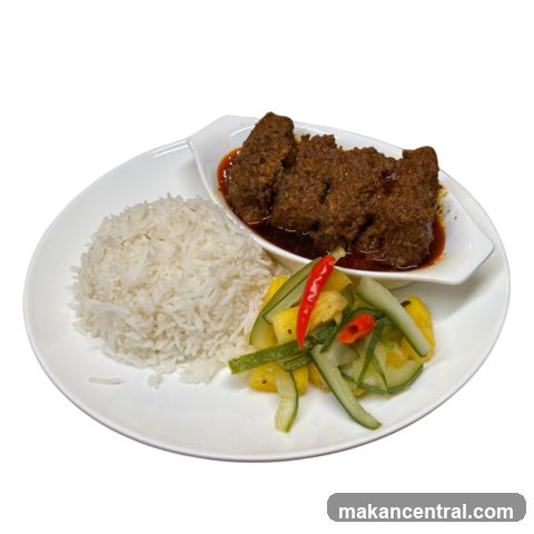 Beef Rendang with Rice and Salad