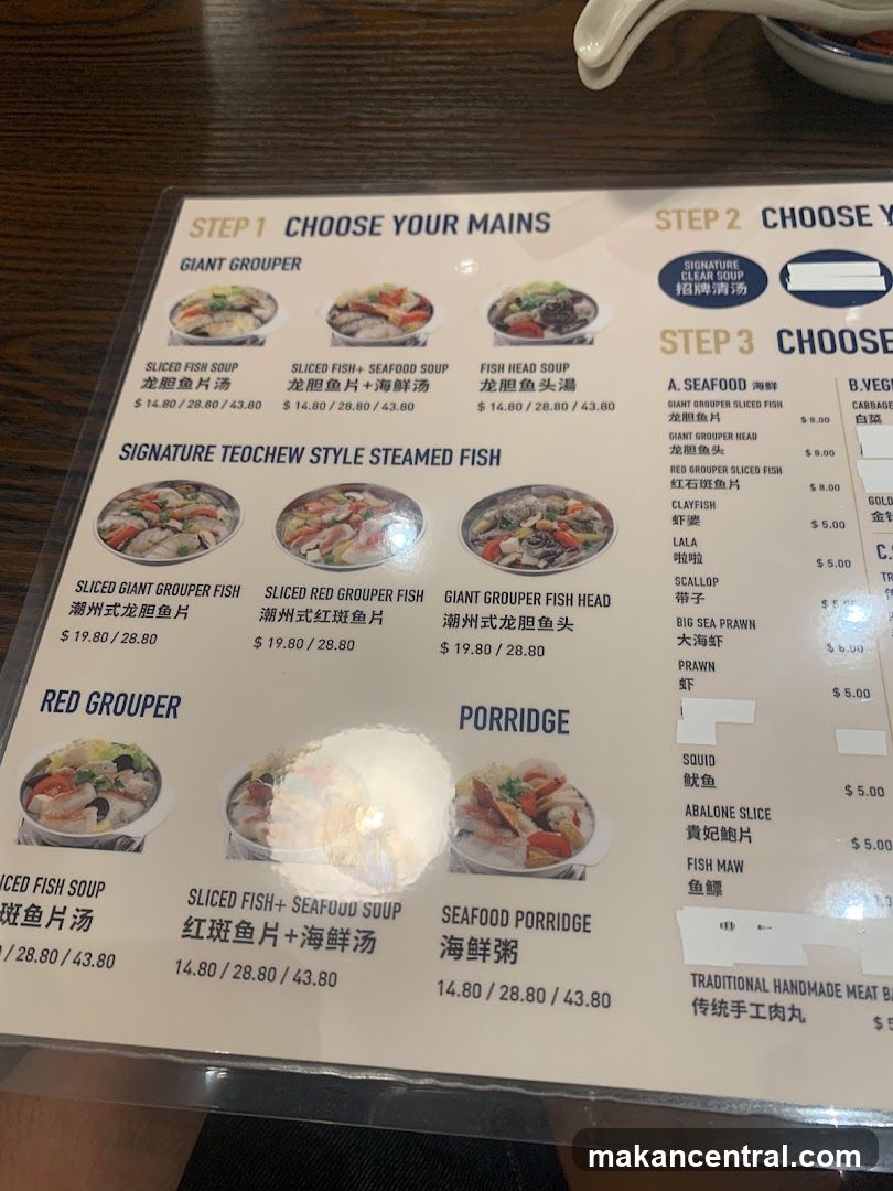 Teochew Style Steamed Fish Menu