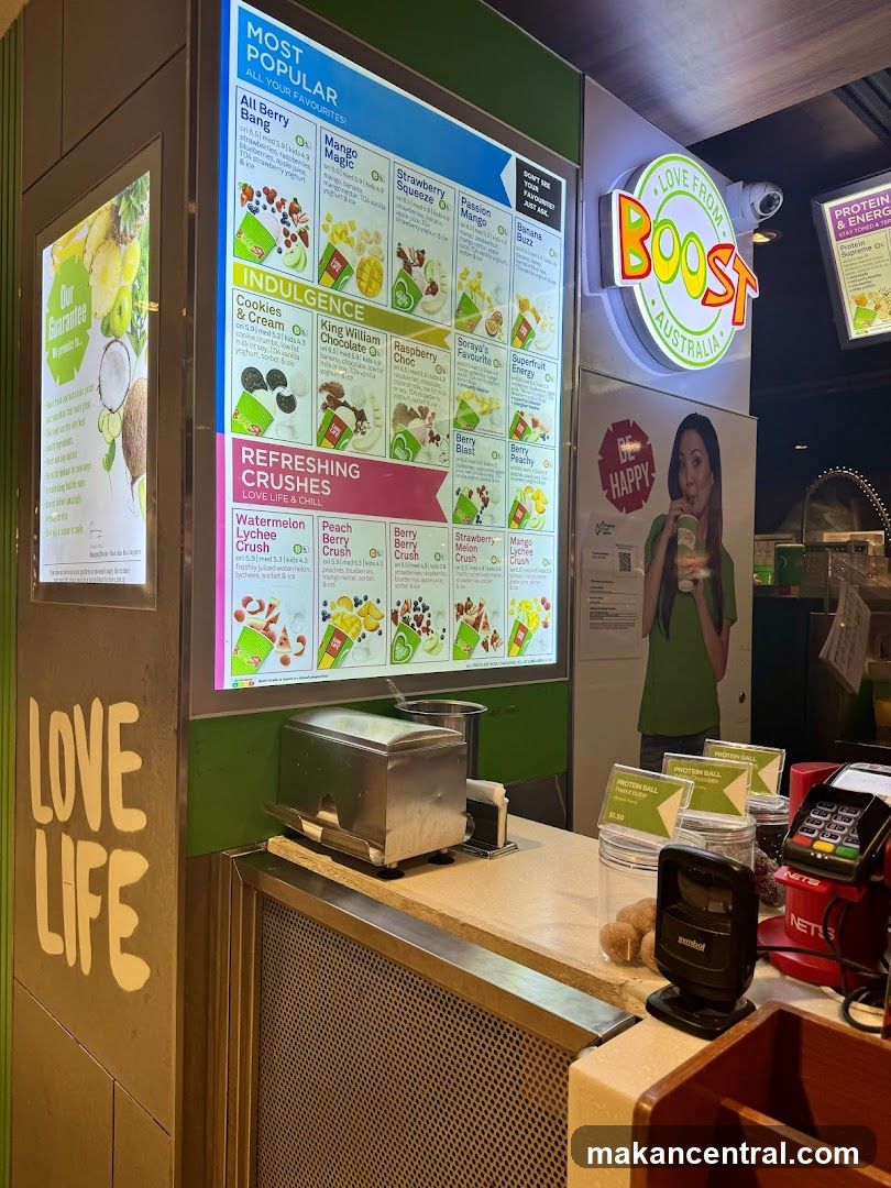 Boost Juice Menu and Counter