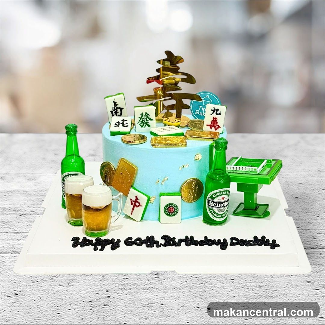 Mahjong and Beer Themed Birthday Cake