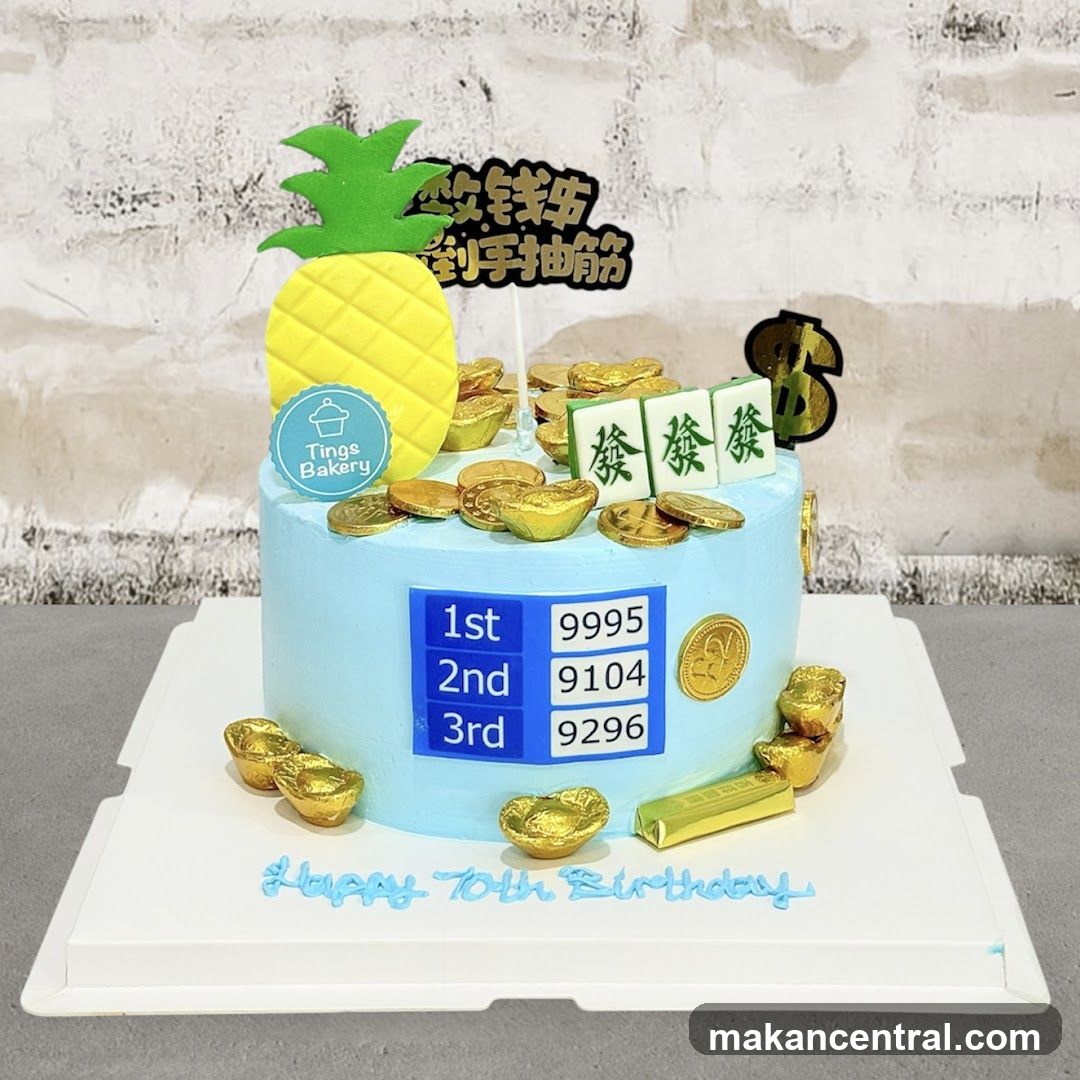 Birthday Cake with Mahjong and Gold Decorations