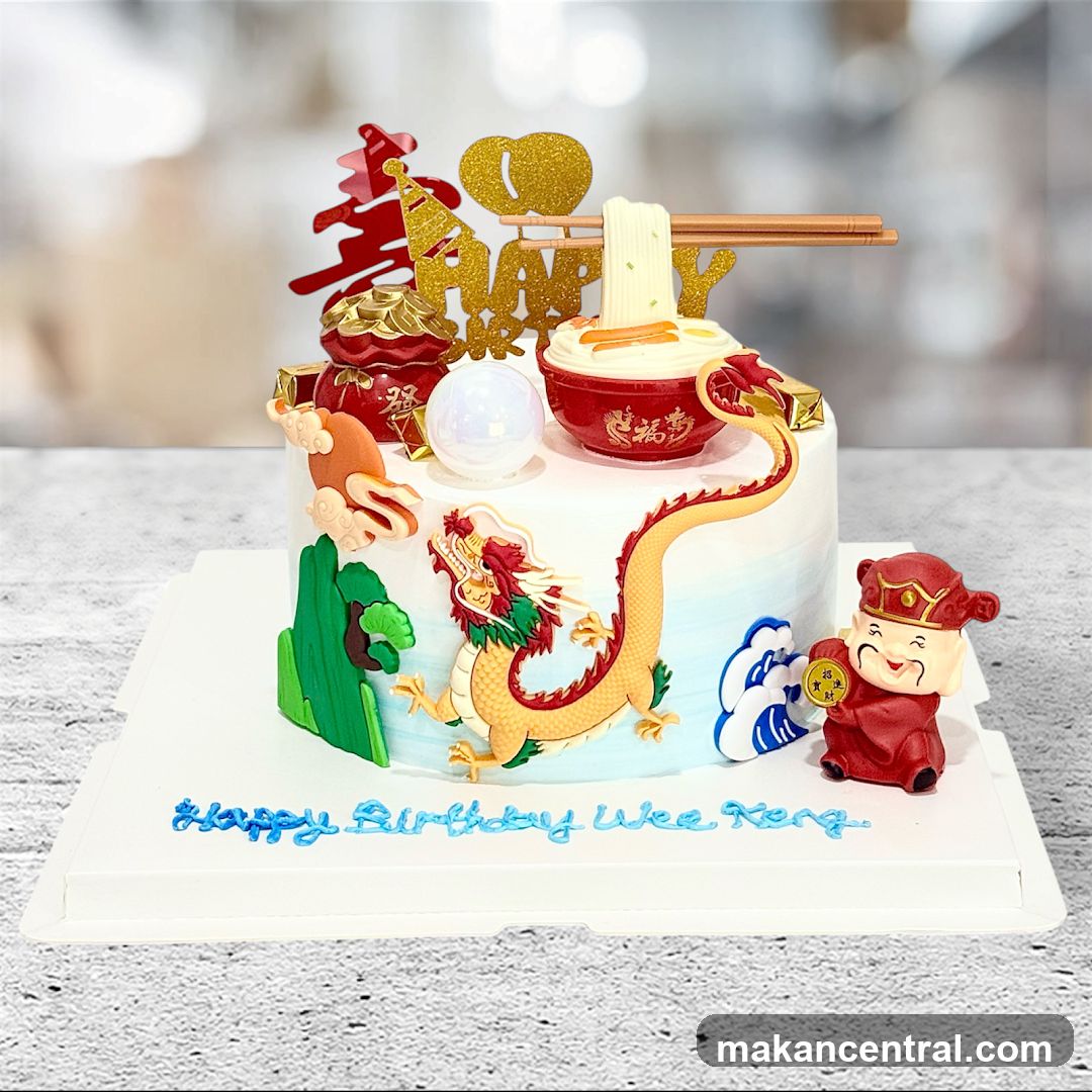 Dragon and Noodle Themed Birthday Cake