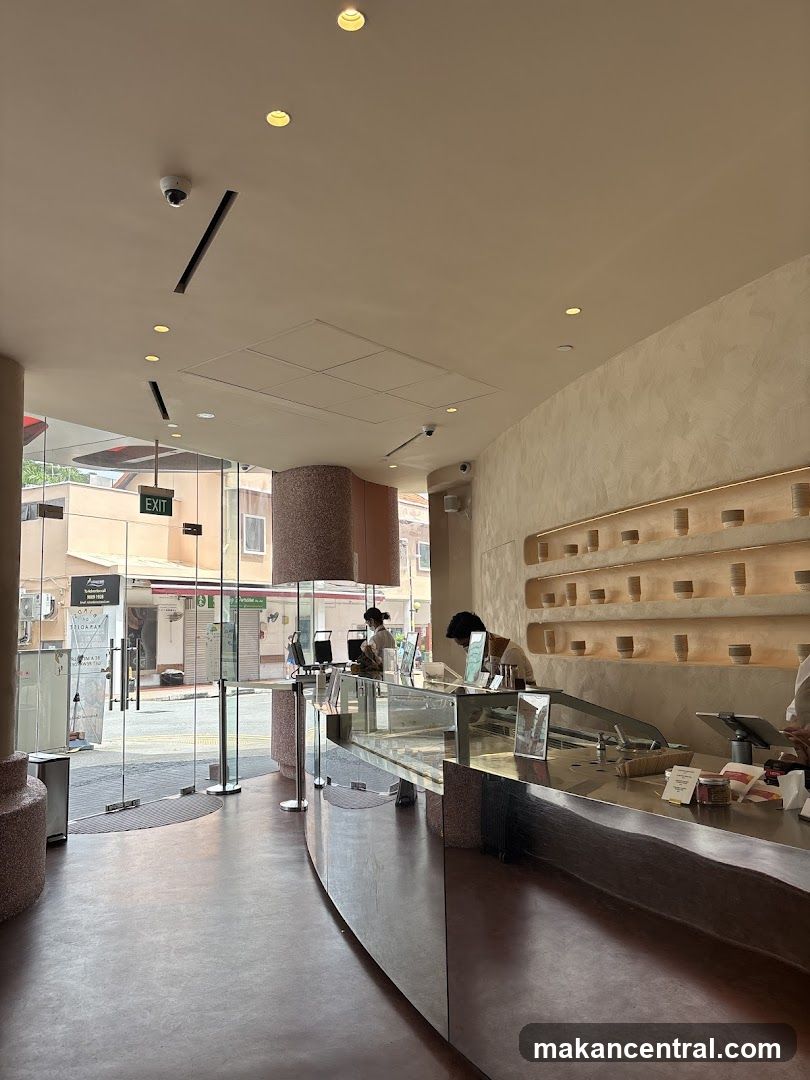 Interior of a modern cafe with a display counter