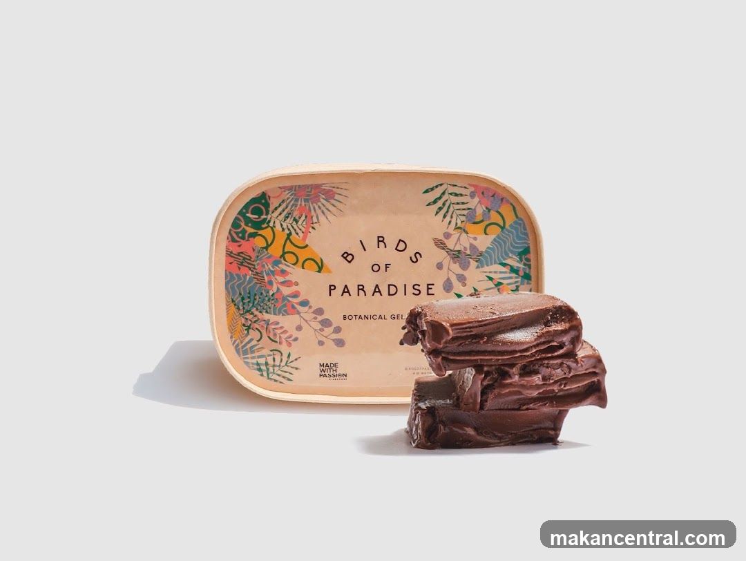 Chocolate gelato with botanical design packaging