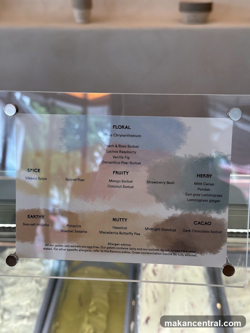 Gelato and Sorbet Menu