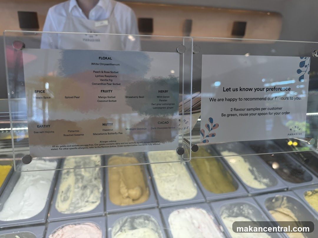 Birds of Paradise Gelato Menu