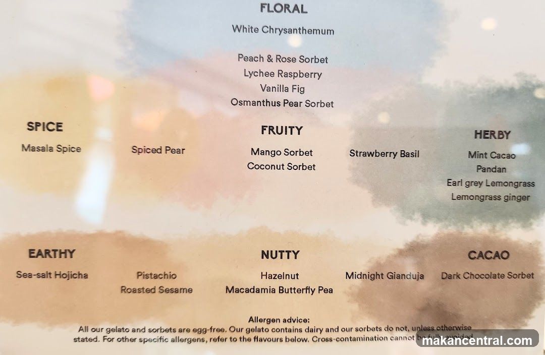 Gelato and Sorbet Menu