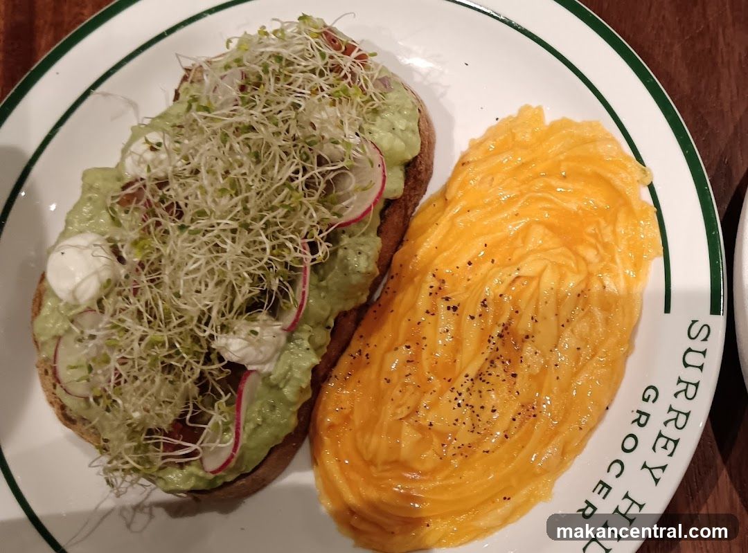 Avocado Toast with Sprouts and Radish and Scrambled Eggs