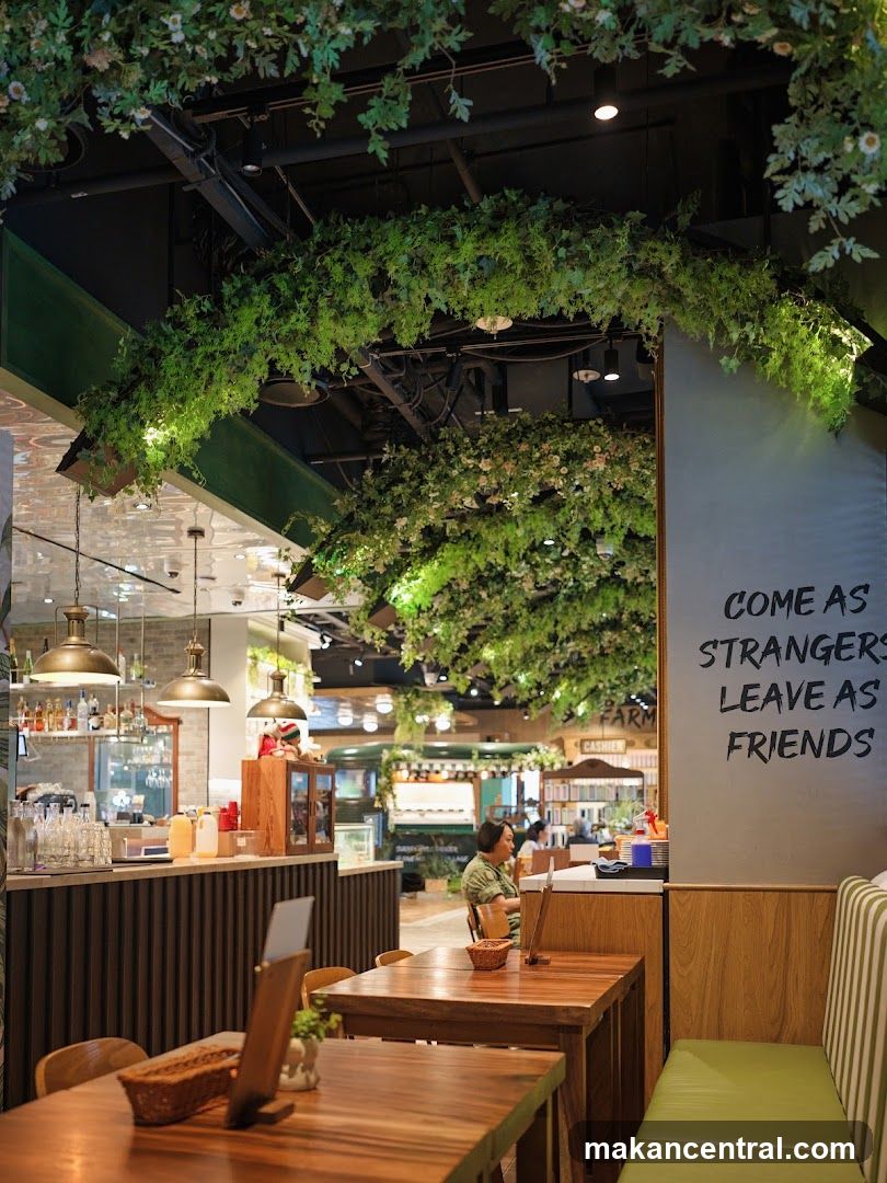 Cafe Interior with Greenery and Seating