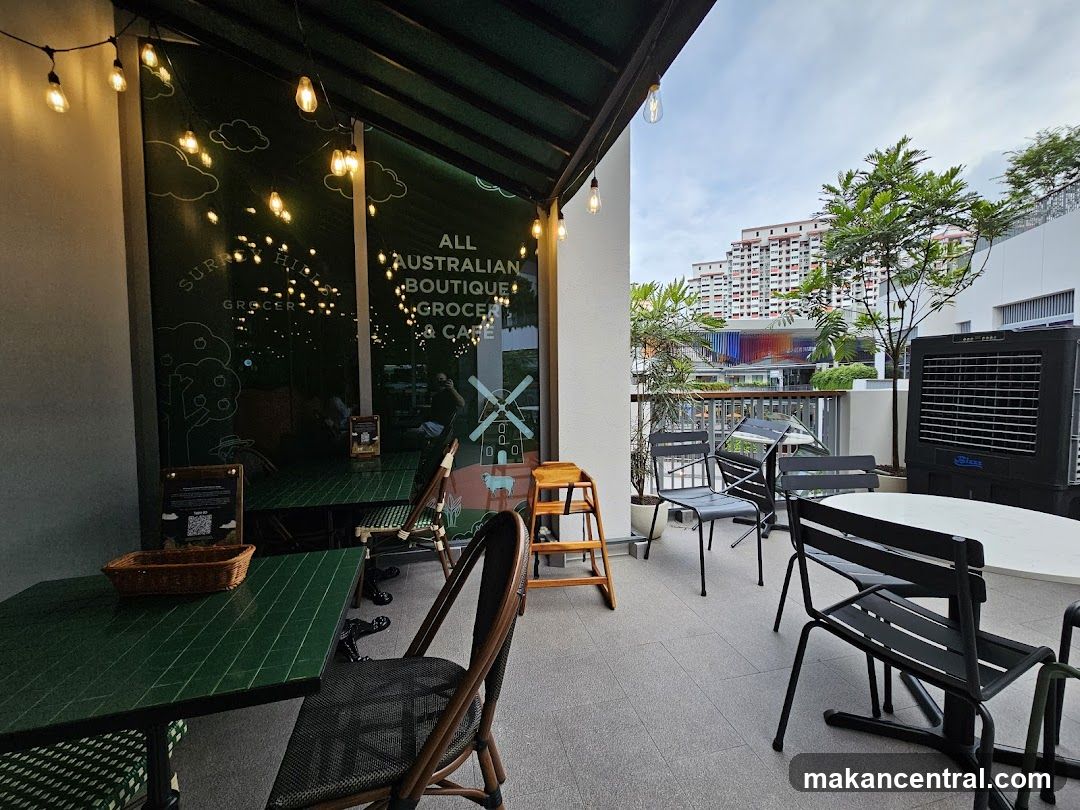 Outdoor seating area of a cafe
