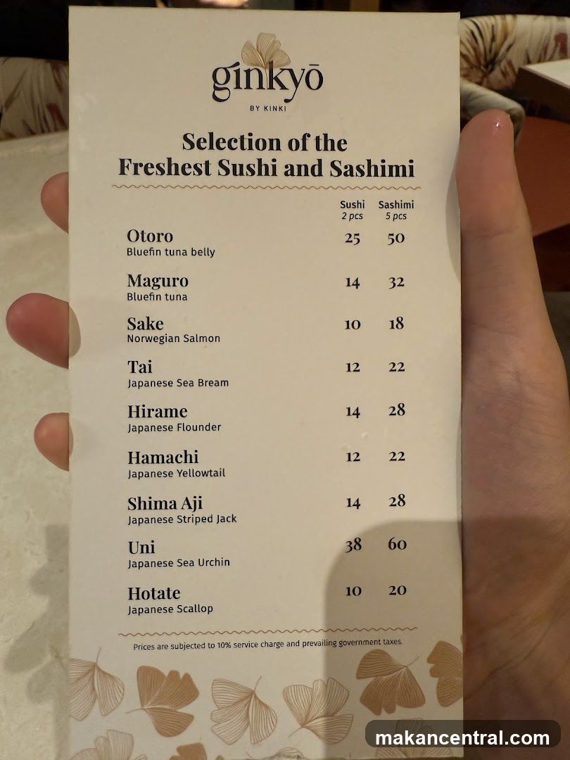 Ginkyo by Kinki Sushi and Sashimi Menu