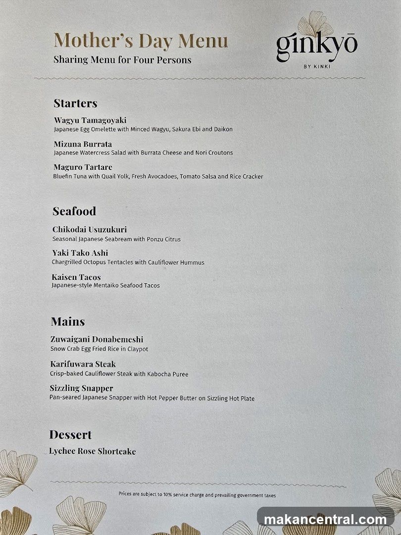 Mother's Day Menu