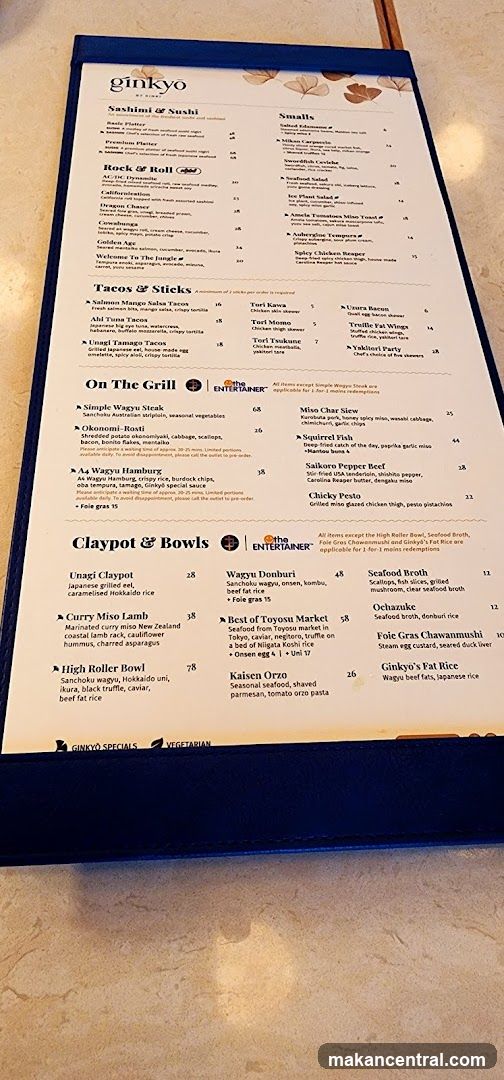 Ginkyo Sashimi & Sushi Menu