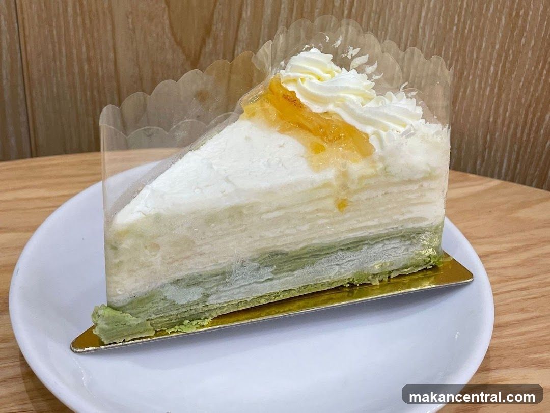 Slice of Matcha Mille Crepe Cake