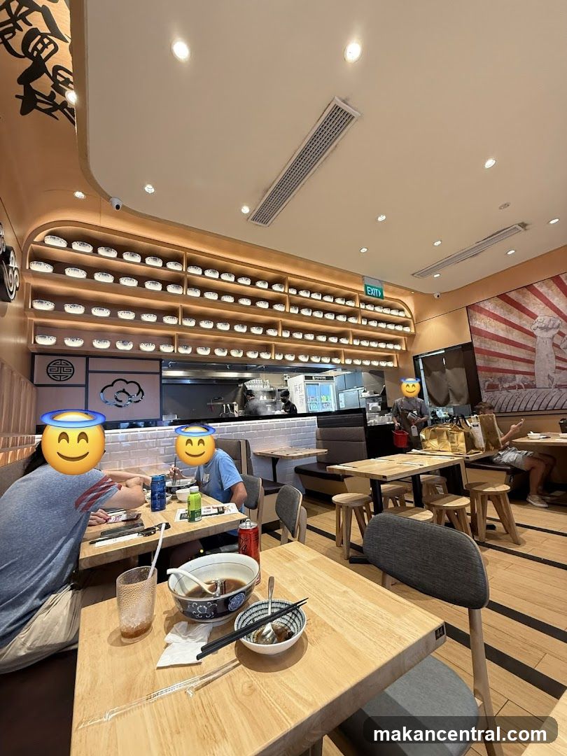 Restaurant Interior with Shelves of Bowls