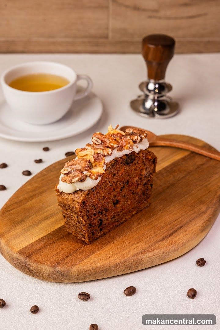 Carrot Cake Slice with Walnuts and Tea
